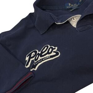 Polo Ralph Lauren Rugby Polo XXL Navy Burgundy Big Pony Spell Out Felt Patch